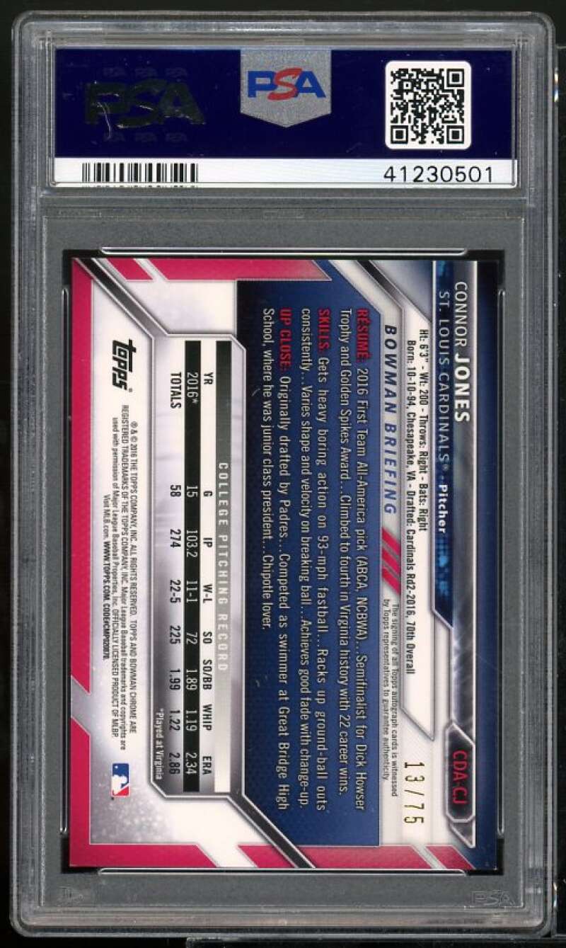 Connor Jones Rookie 2016 Bowman Chrome DP Auto Black Refractor #CDA-CJ PSA 10 Image 2