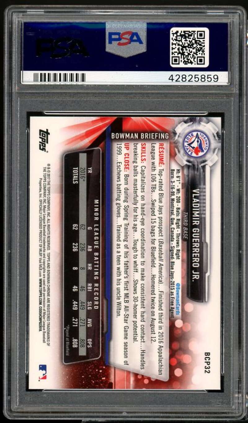 Vladimir Guerrero Jr. Card 2017 Bowman Chrome Prospects #BCP32 PSA 10 Image 2