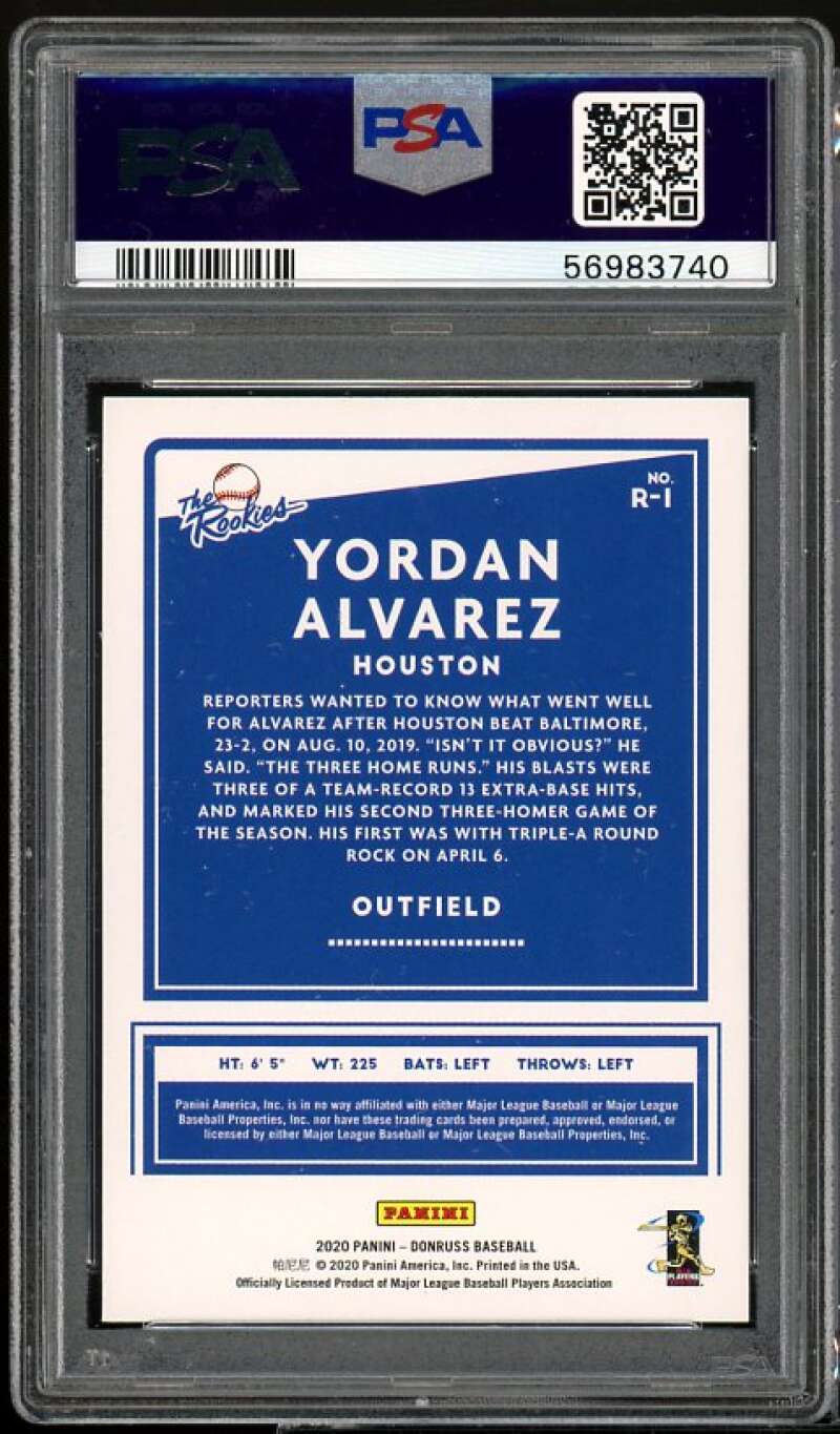 Yordan Alvarez Rookie Card 2020 Donruss The Rookies Diamond #R1 PSA 9 Image 2