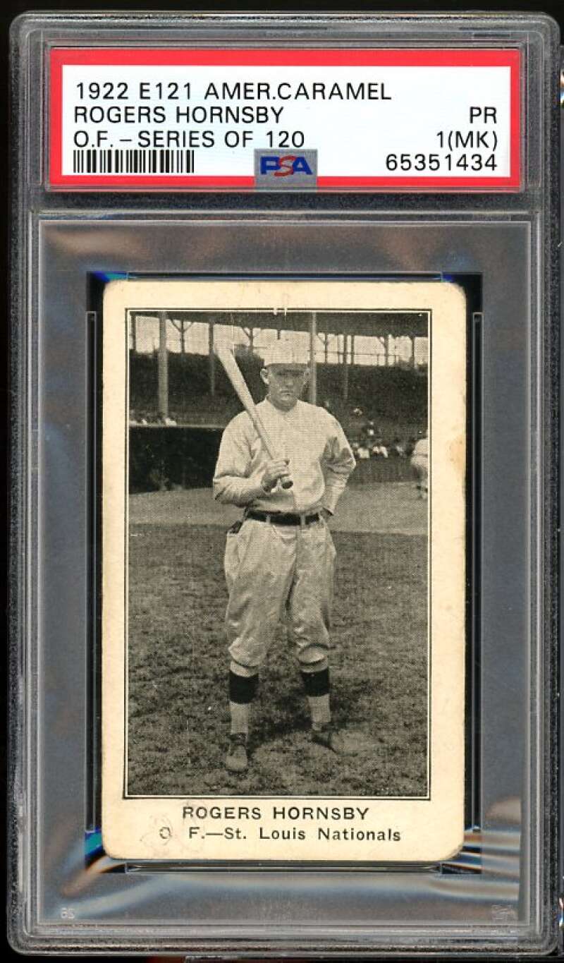 Rogers Hornsby Card 1922 E121 American Caramel PSA 1 mk Image 1