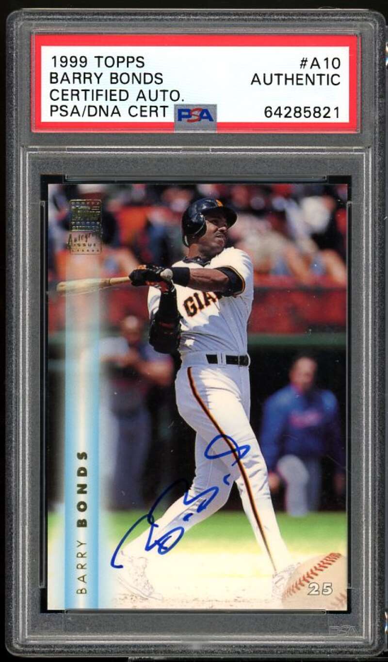 Barry Bonds Card 1999 Topps Autographs #A10 PSA Authentic Image 1