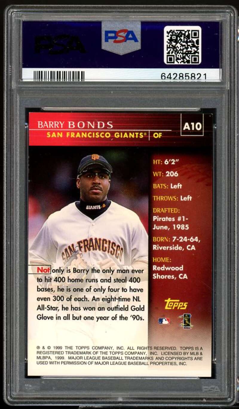 Barry Bonds Card 1999 Topps Autographs #A10 PSA Authentic Image 2