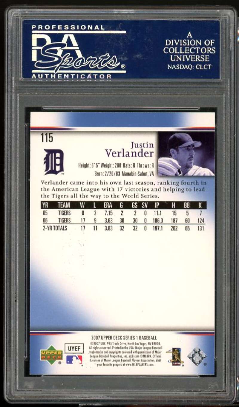 Justin Verlander 2007 Upper Deck Predictor Blue #115 PSA 9 Image 2