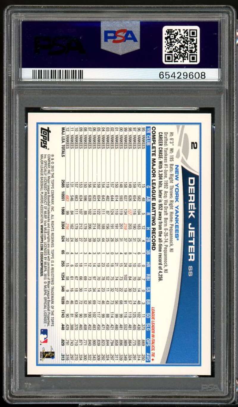 Derek Jeter Card 2013 Topps Emerald #2 PSA 10 Image 2