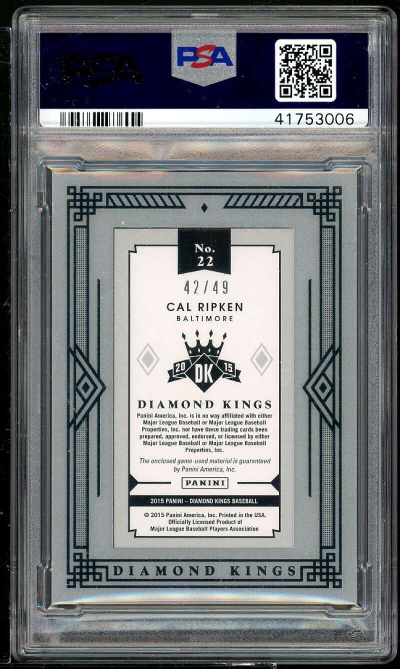 Cal Ripken Jr. Card 2015 Panini Diamond Kings Mini Materials Framed #22 PSA 10 Image 2