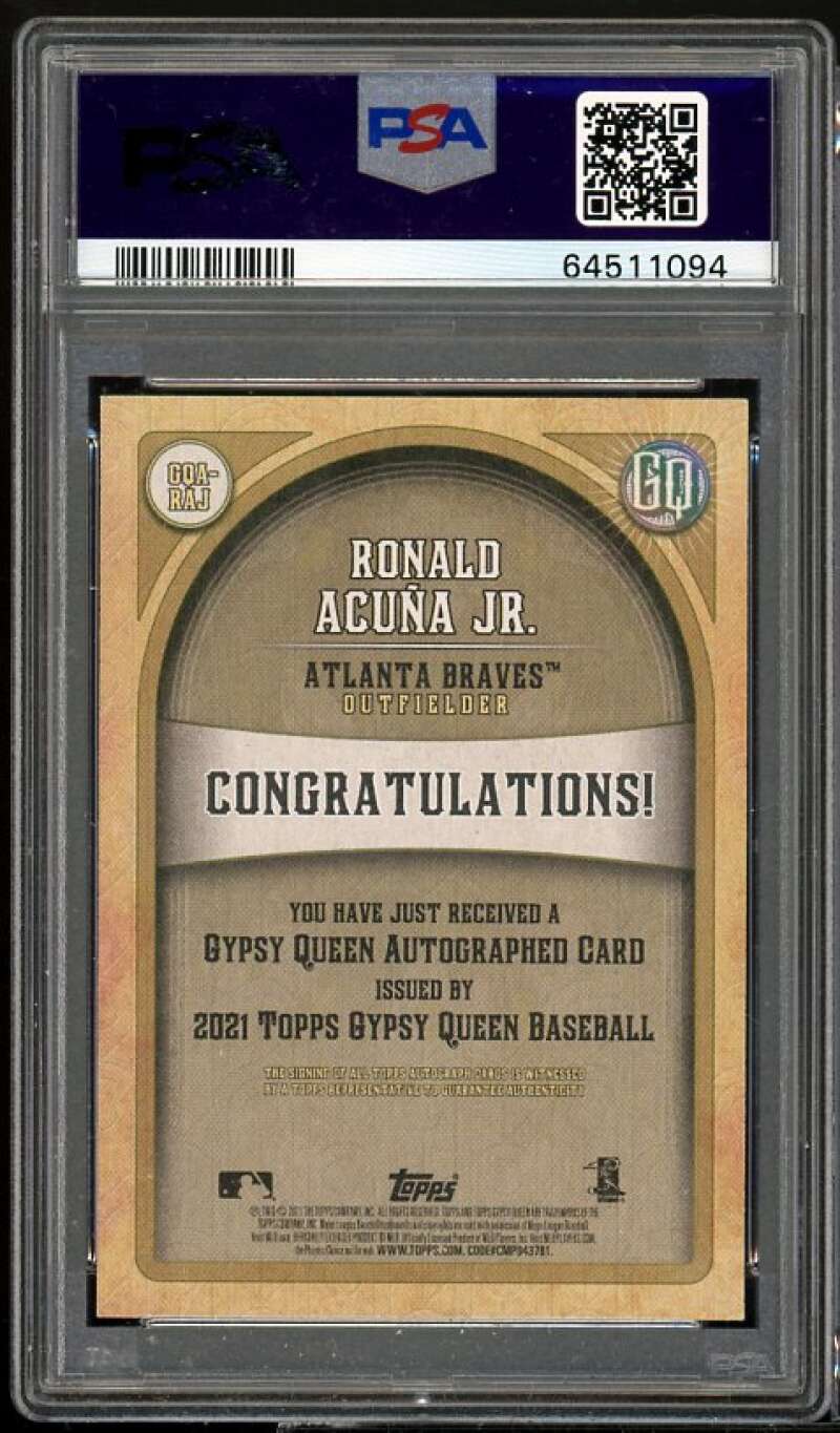 Ronald Acuna Card 2021 Gypsy Queen Autographs #RAJ PSA 9 Image 2