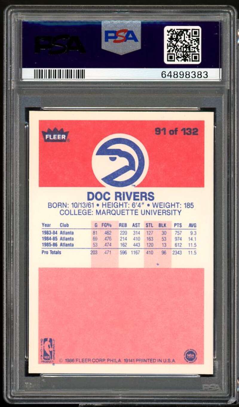 Doc Rivers Rookie Card 1986-87 Fleer #91 PSA 9 Image 2