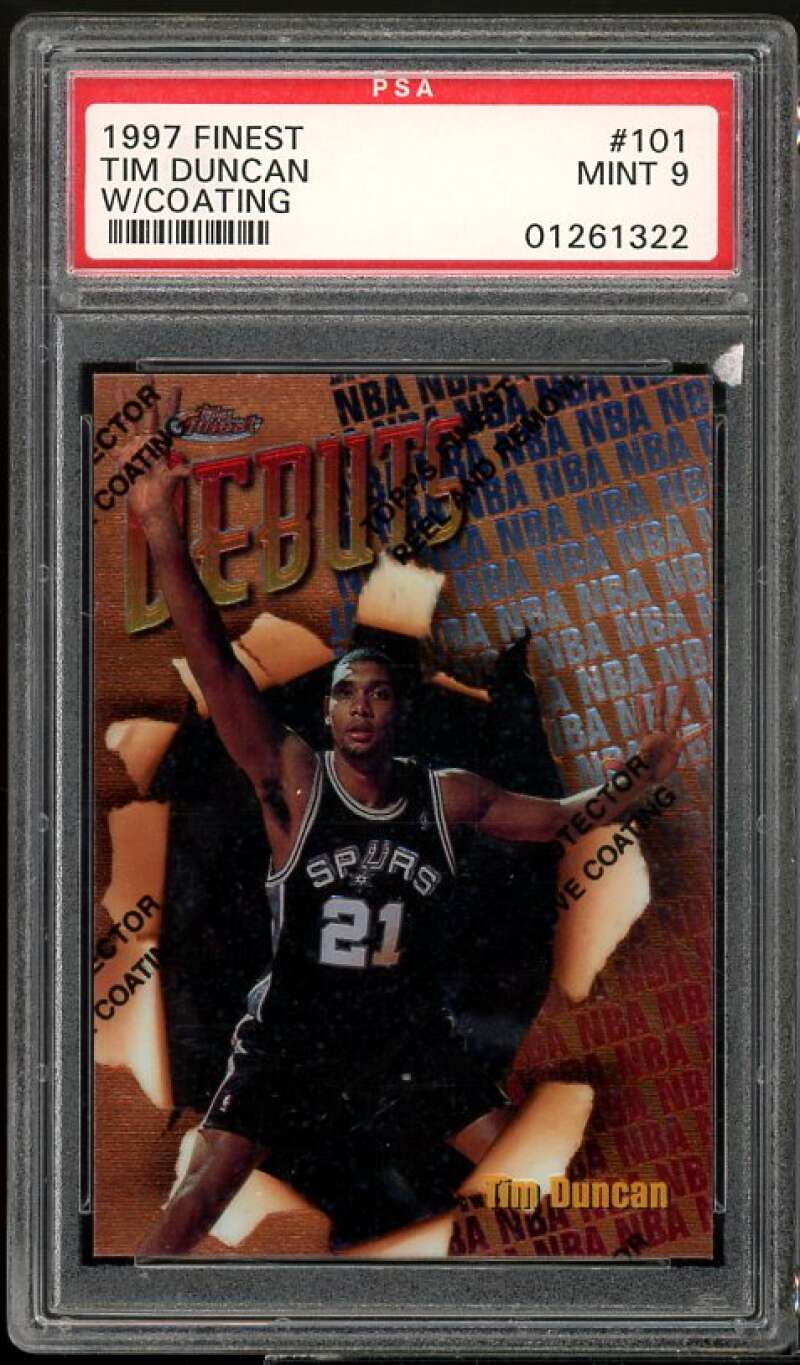 Tim Duncan Rookie Card 1997-98 Finest w/Coating #101 PSA 8 Image 1