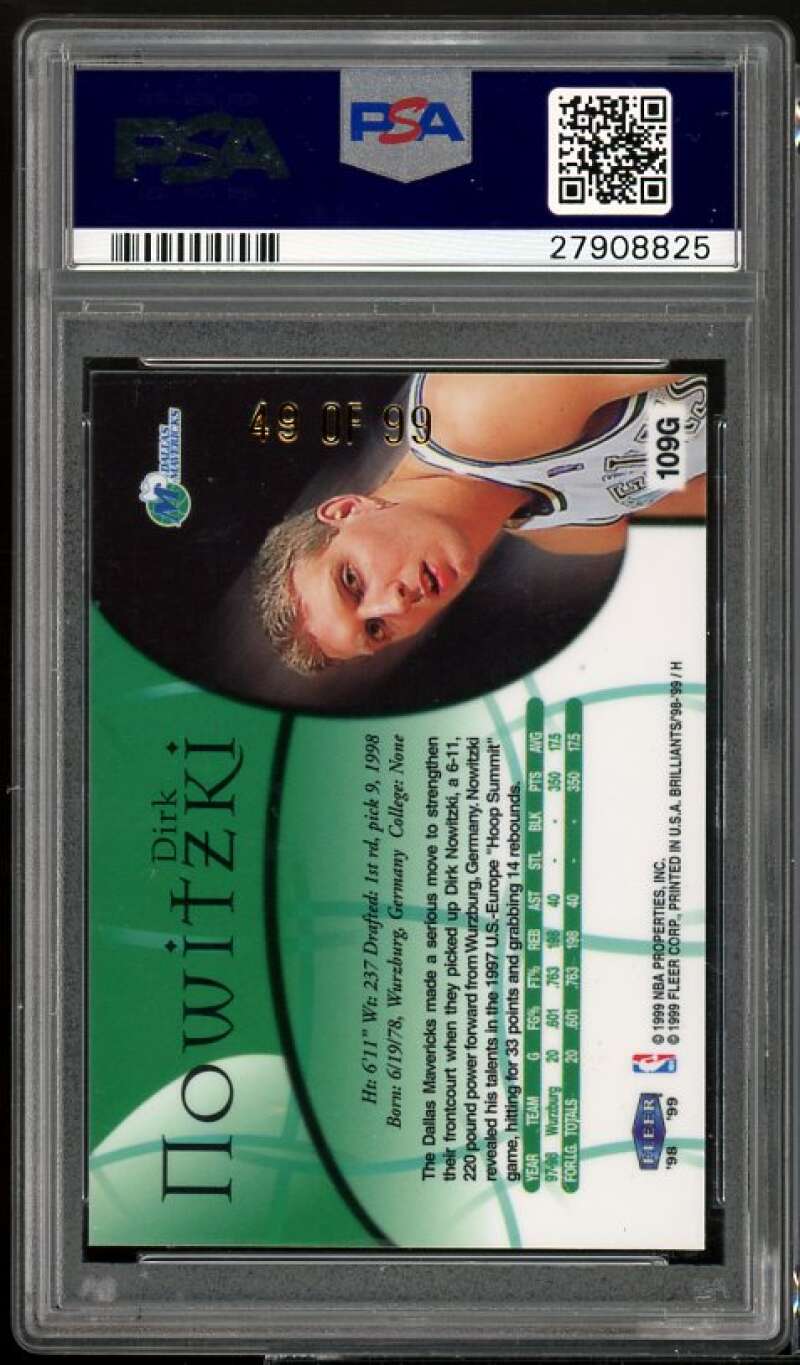 Dirk Nowitzki Rookie Card 1998-99 Fleer Brilliants Gold #109G PSA 9 Image 2