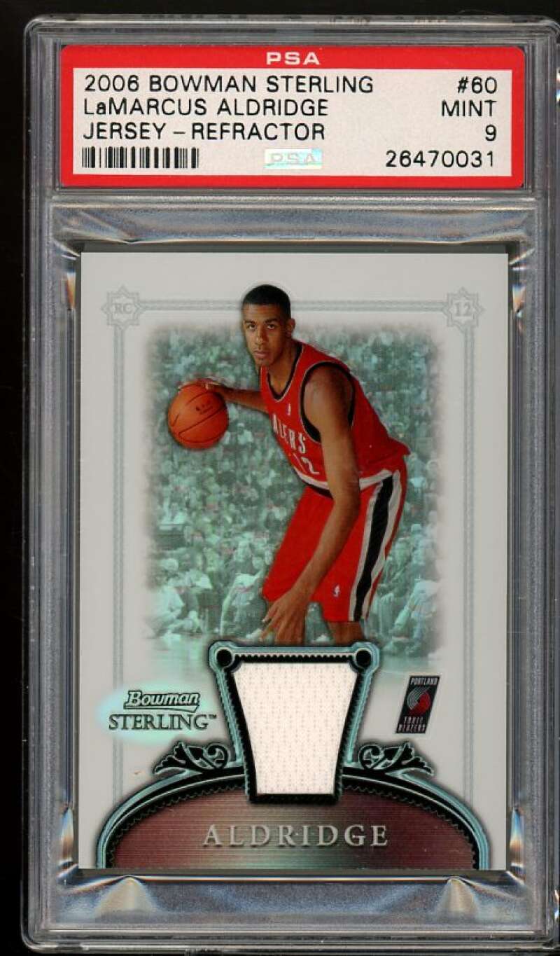 LaMarcus Aldridge Rookie Card 2006-07 Bowman Sterling Jersey Refractor #60 PSA 9 Image 1