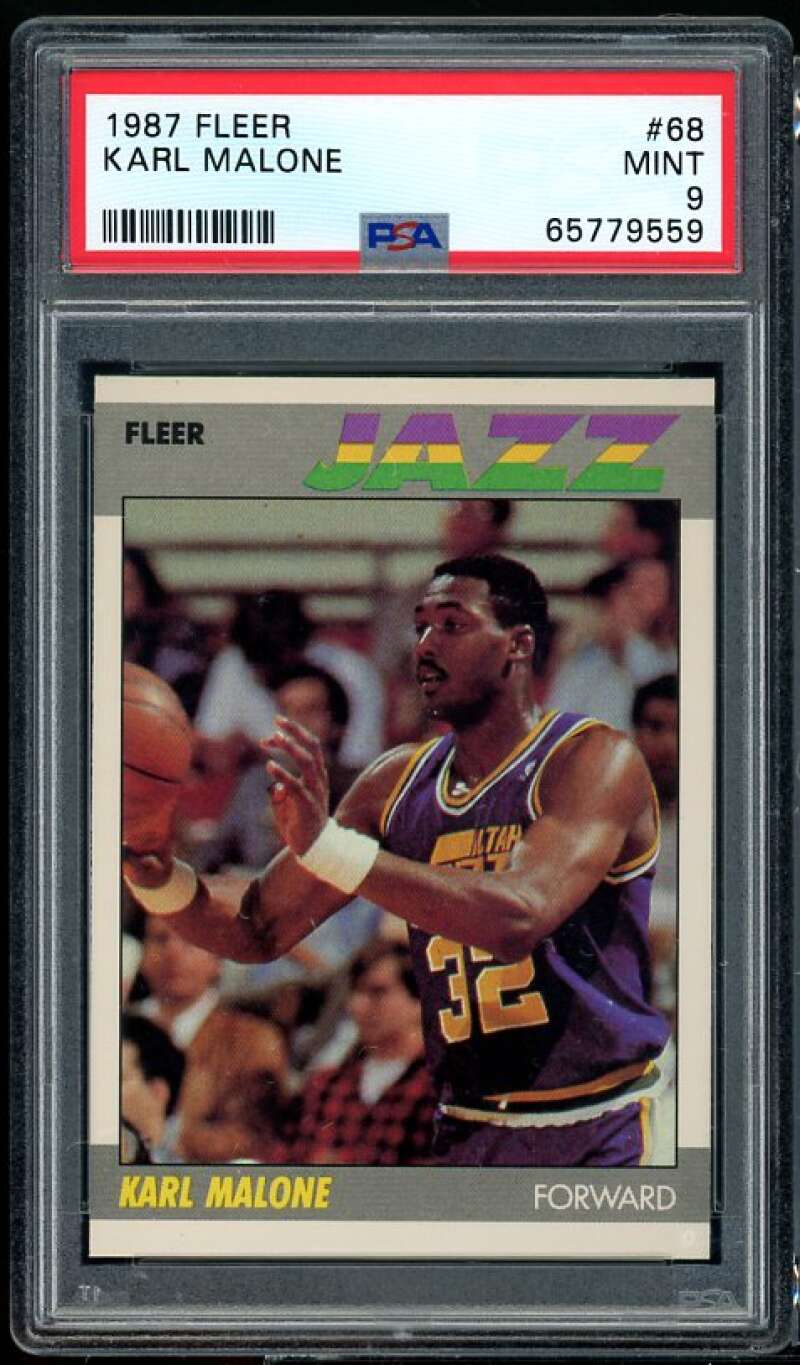 Karl Malone Card 1987-88 Fleer #68 PSA 8 Image 1