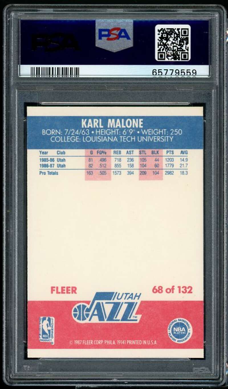 Karl Malone Card 1987-88 Fleer #68 PSA 8 Image 2