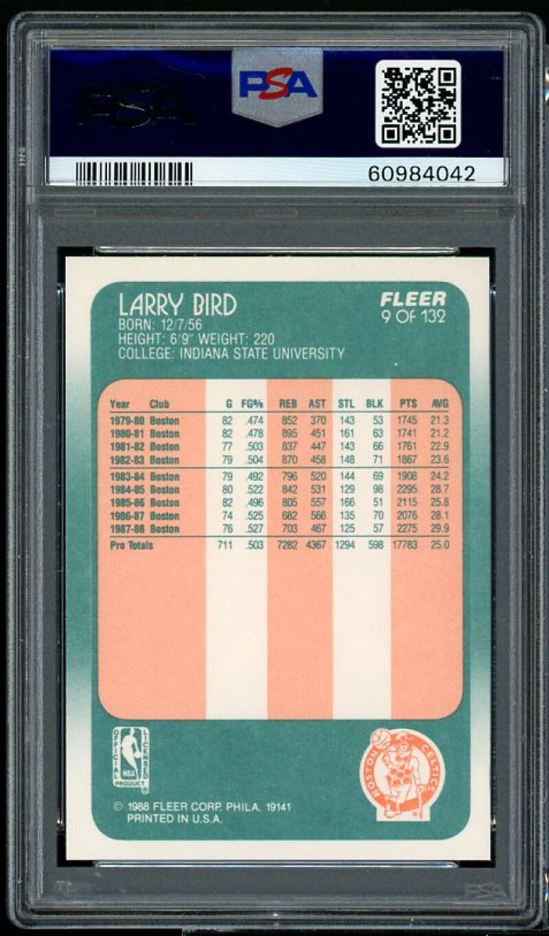 Larry Bird Card 1988-89 Fleer #124 PSA 9 Image 2