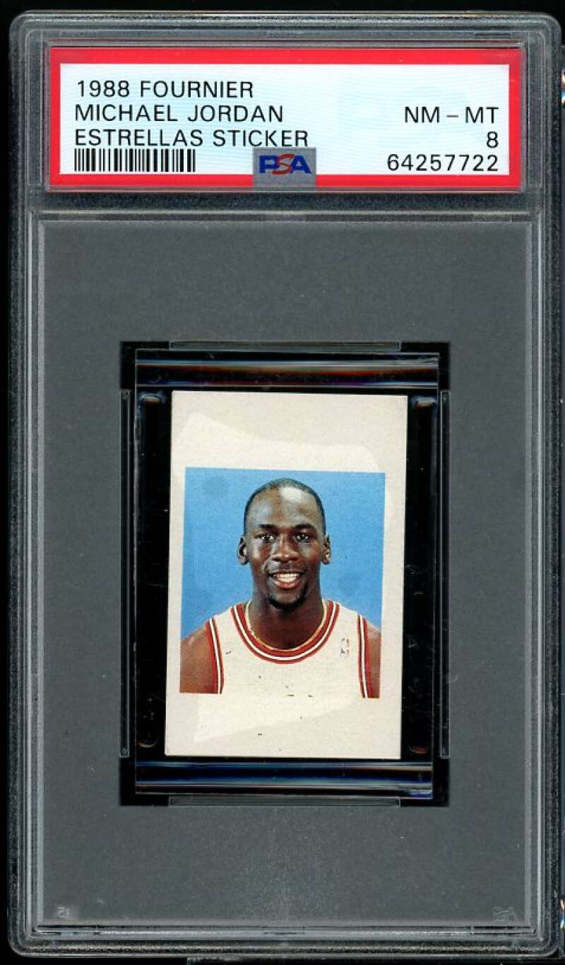 Michael Jordan Card 1988 Fournier Estrellas Sticker #nno PSA 8 Image 1