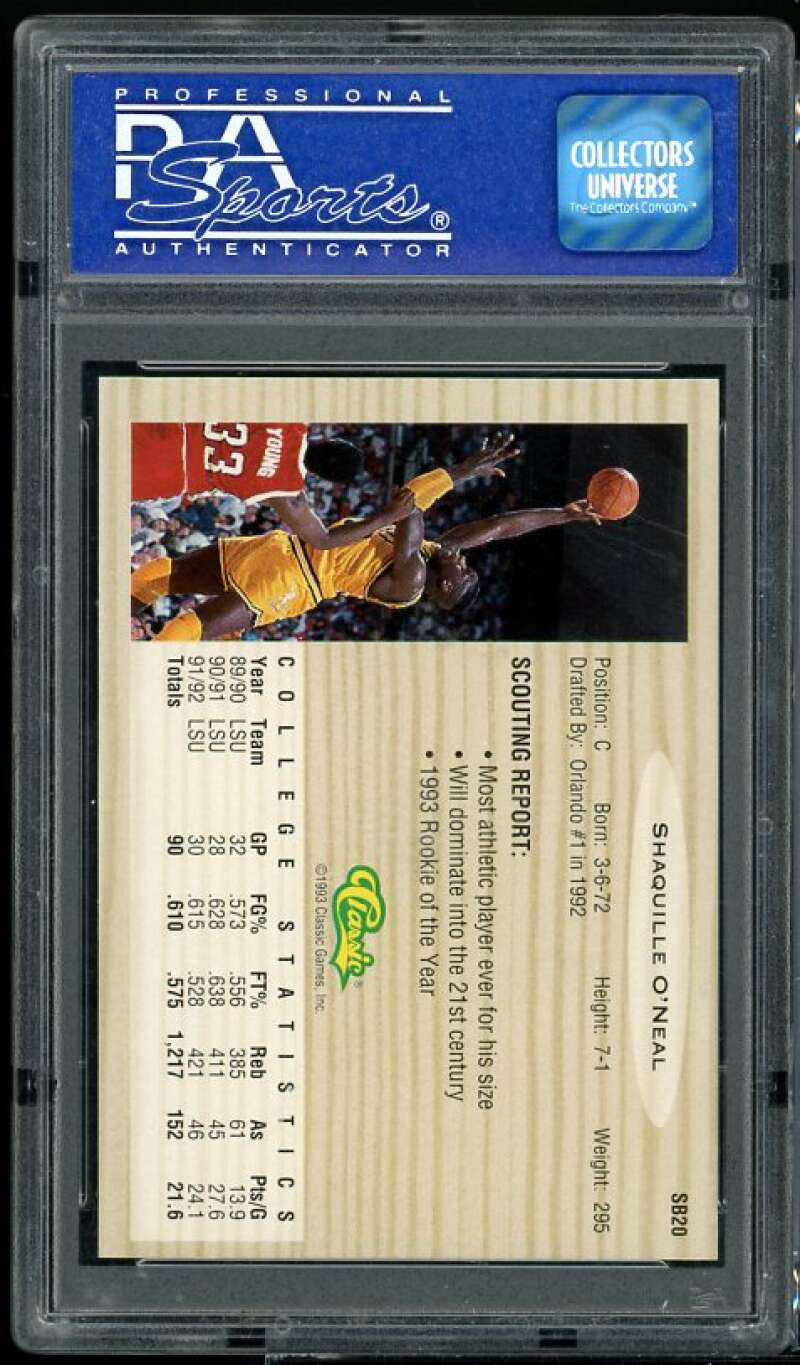 Shaquille O'Neal Card 1993 Classic Draft Picks Special Bonus #SB20 PSA 10 Image 2