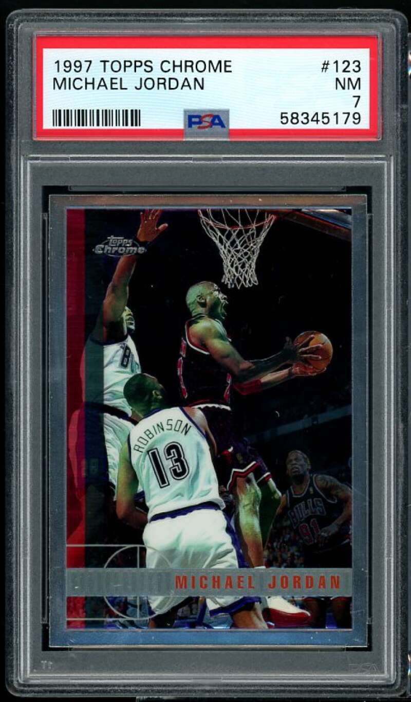 Michael Jordan Card 1997-98 Topps Chrome #123 PSA 7 Image 1