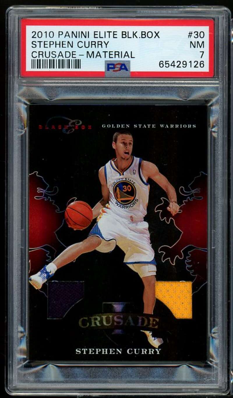 Stephen Curry Card 2010-11 Panini Elite Black Box Crusade Material #30 PSA 7 Image 1