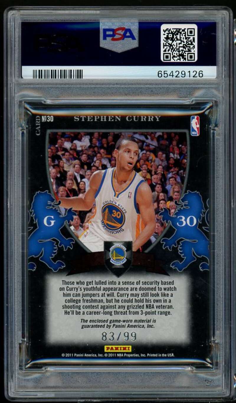 Stephen Curry Card 2010-11 Panini Elite Black Box Crusade Material #30 PSA 7 Image 2