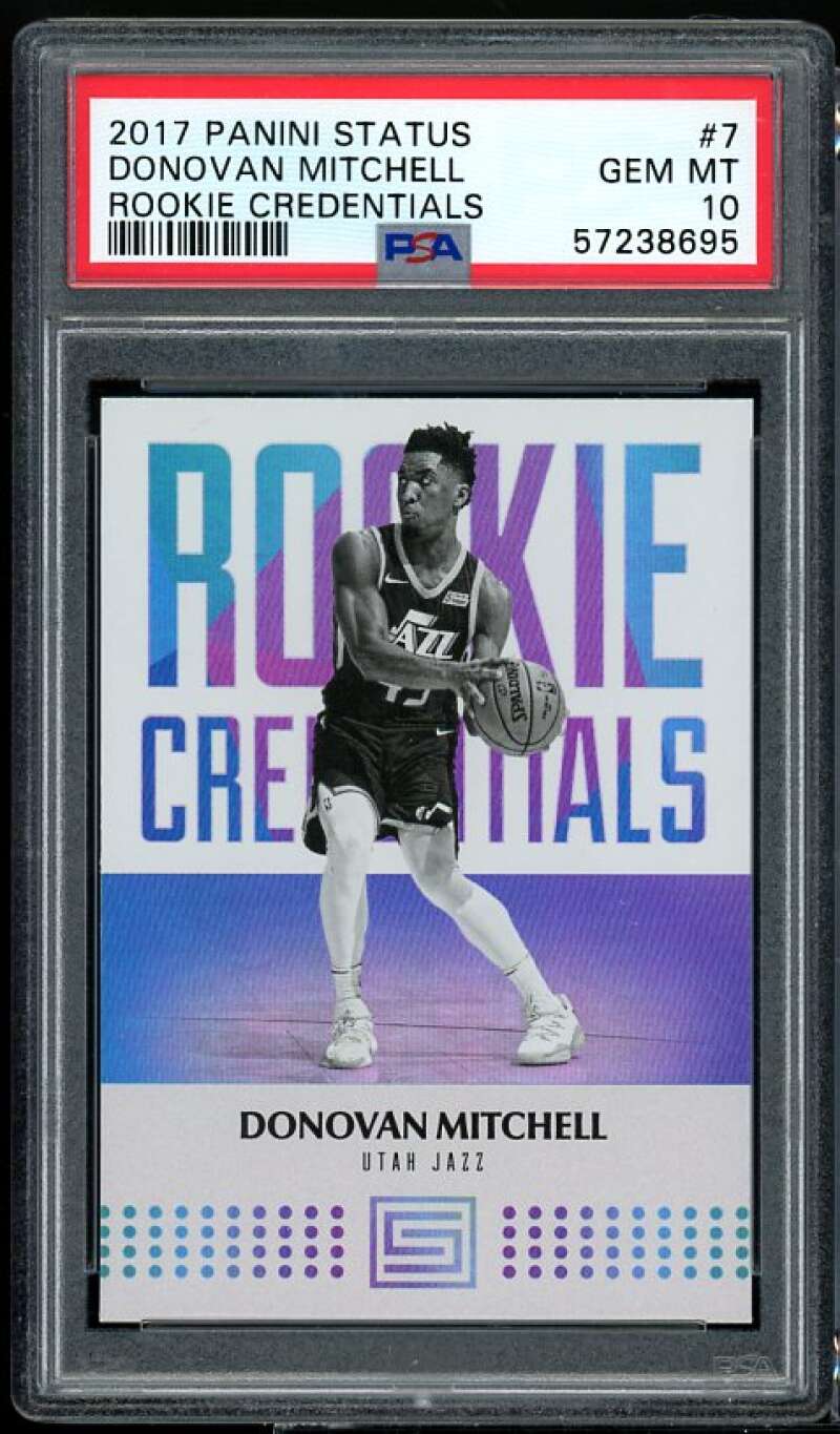 Donovan Mitchell Rookie Card 2017-18 Panini Status Rookie Credentials #7 PSA 10 Image 1