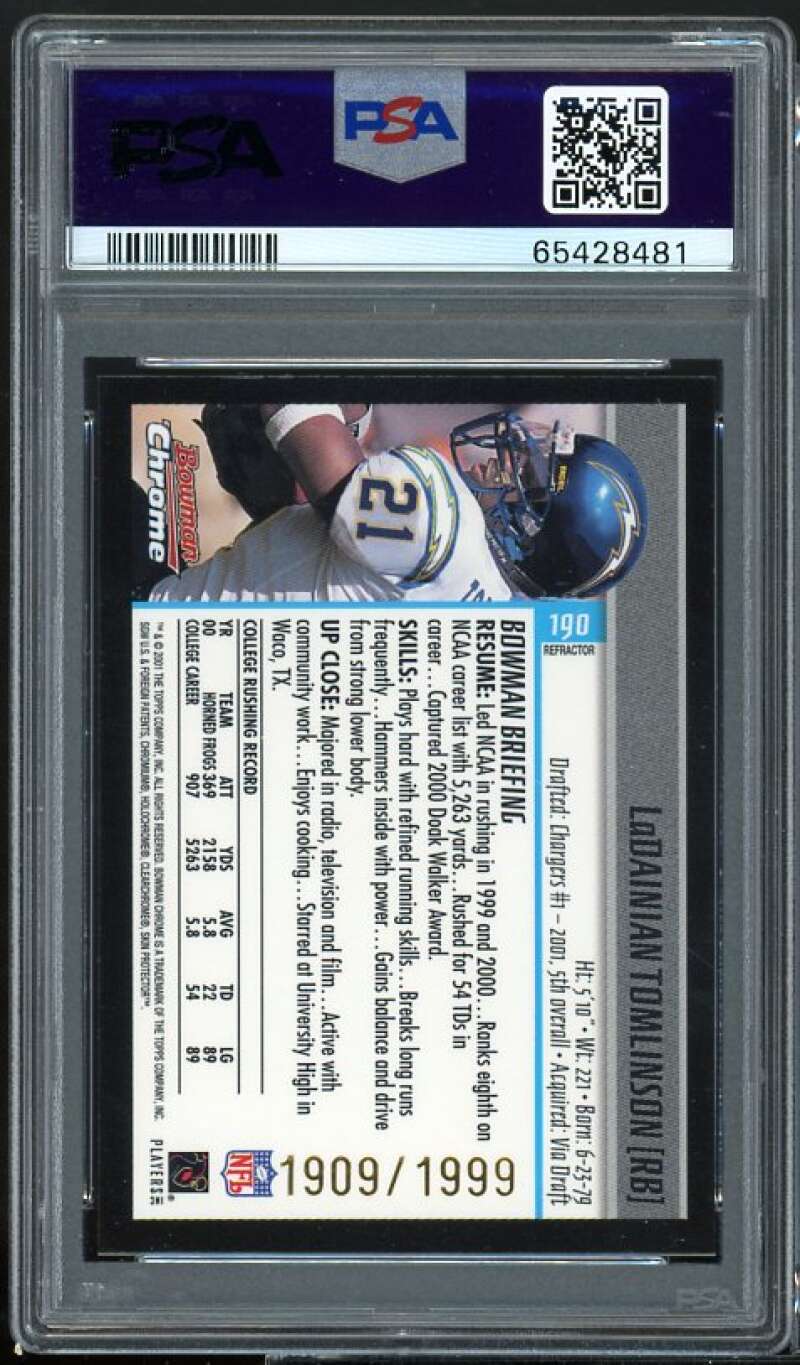 LaDainian Tomlinson Rookie Card 2001 Bowman Chrome Refractor #190 PSA 9 Image 2