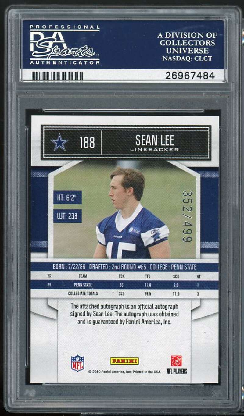 Sean Lee Rookie Card 2010 Panini Classics Significant Signatures Gold #188 PSA 9 Image 2