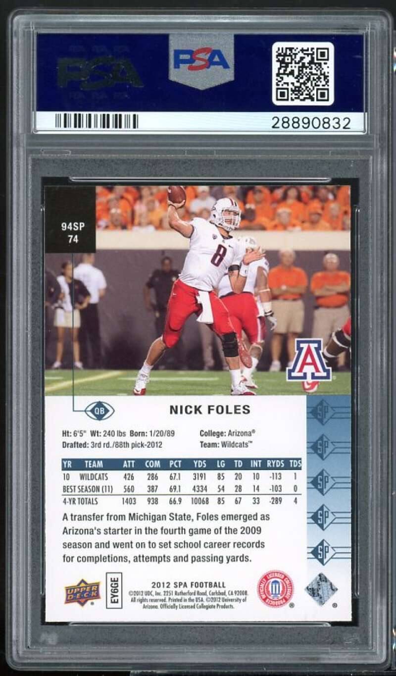 Nick Foles Rookie Card 2012 SP Authentic 1994 SP PSA 10 Image 2