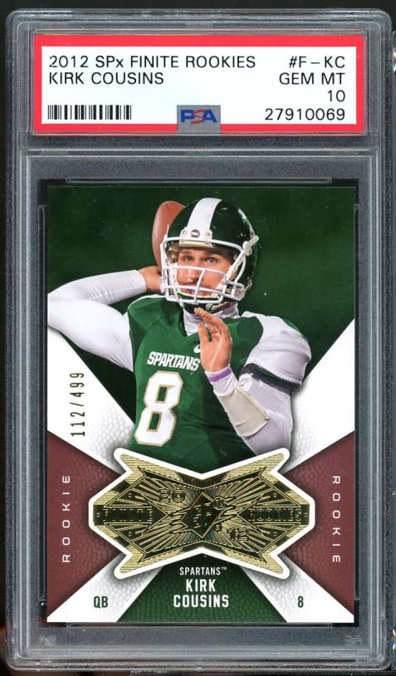 Kirk Cousins Rookie Card 2012 SPx Finite Rookies #F-KC (pop 2) PSA 10 Image 1