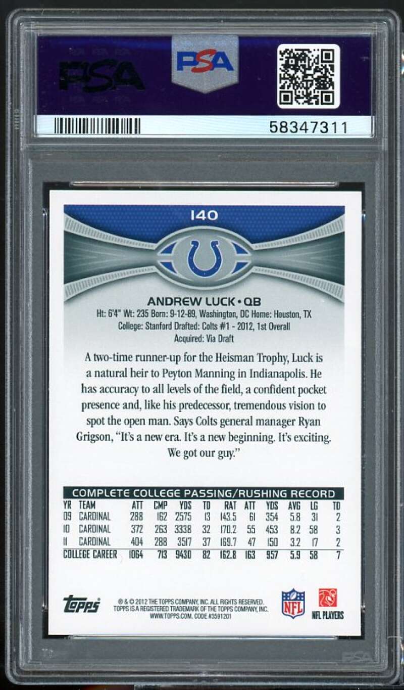 Andrew Luck Rookie Card 2012 Topps #140 PSA 10 Image 2