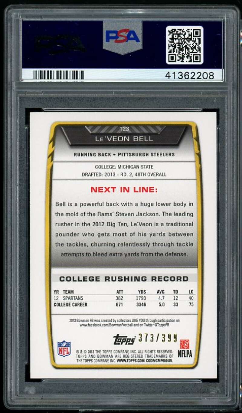 Le'Veon Bell Rookie Card 2013 Bowman #123 PSA 9 Image 2