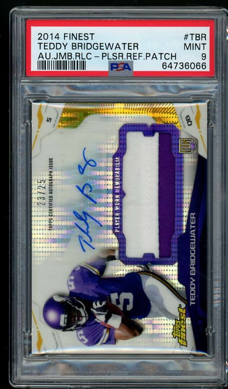 Teddy Bridgewater RC Pulsar 2014 Finest Auto Jumbo Relic Patch ref #142 PSA 9 Image 1