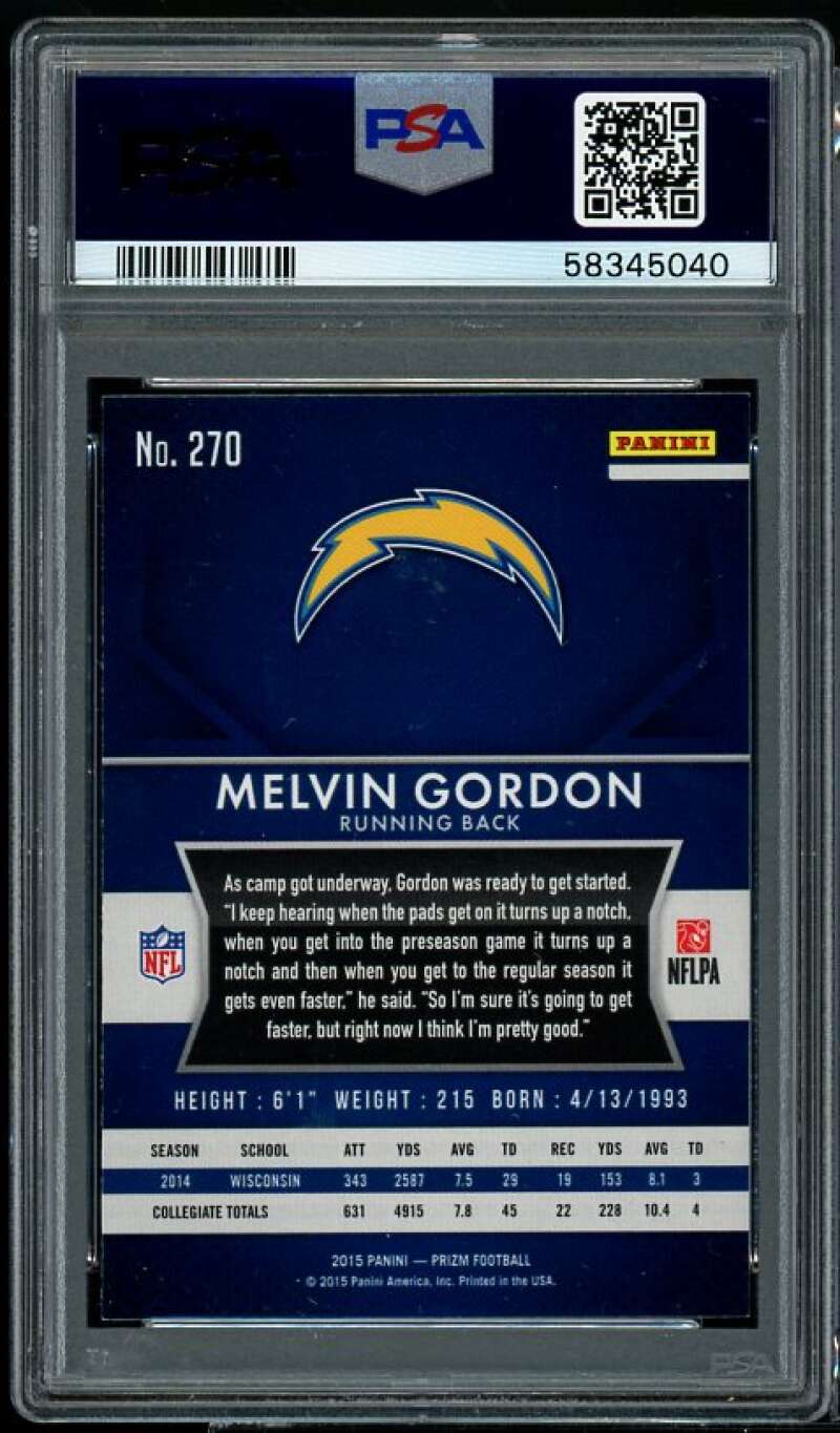 Melvin Gordon Rookie Card 2015 Panini Prizm #270 PSA 9 Image 2