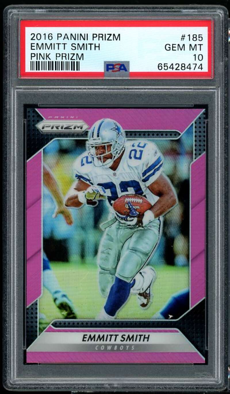 Emmitt Smith Card 2016 Panini Prizm Pink Prizm #185 (pop 1) PSA 10 Image 1