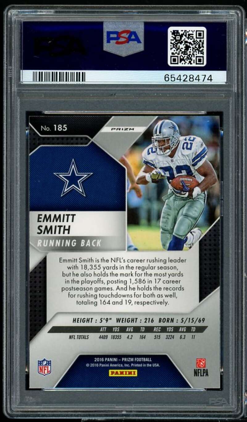 Emmitt Smith Card 2016 Panini Prizm Pink Prizm #185 (pop 1) PSA 10 Image 2