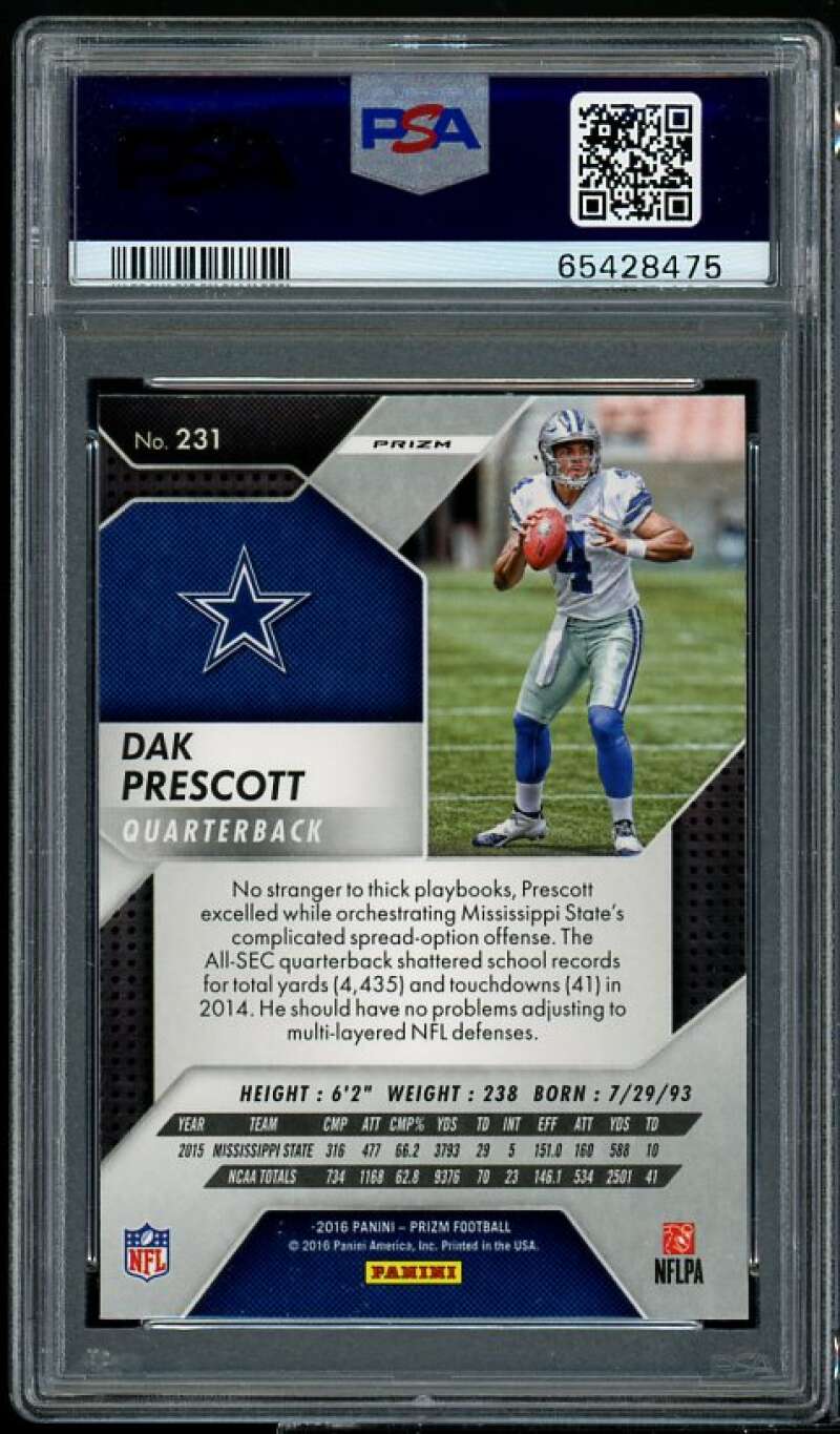 Dak Prescott Rookie Card 2016 Panini Prizm Pink #289 PSA 10 Image 2