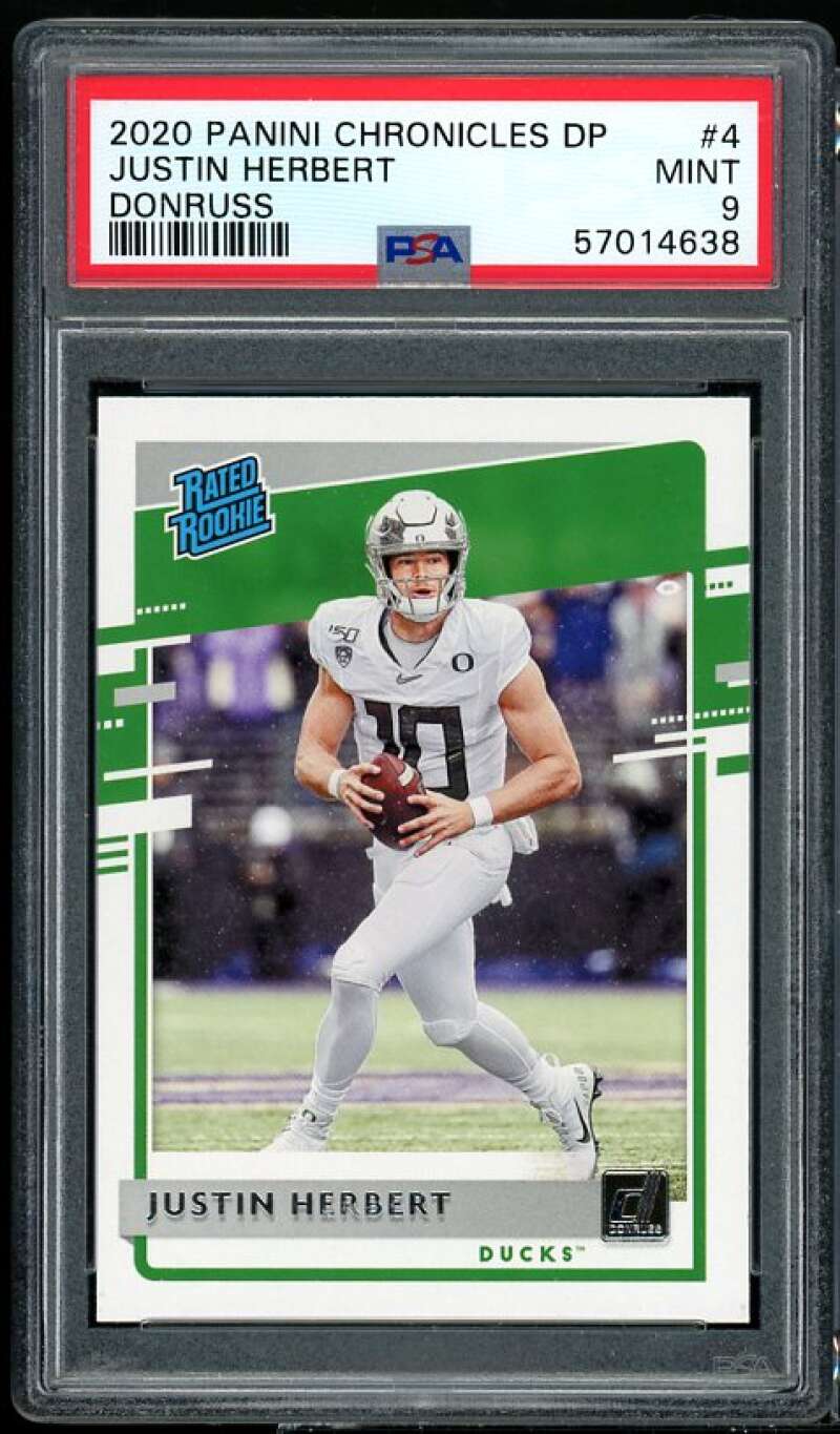 Justin Herbert Rookie Card 2020 Panini Chronicles Draft Picks Donruss #4 PSA 9 Image 1