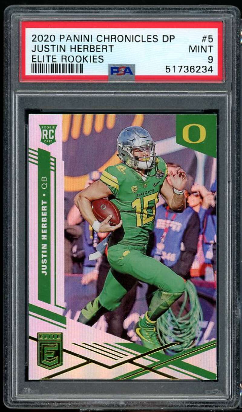 Justin Herbert Rookie 2020 Panini Chronicles Draft Picks Elite Rookies #5 PSA 9 Image 1