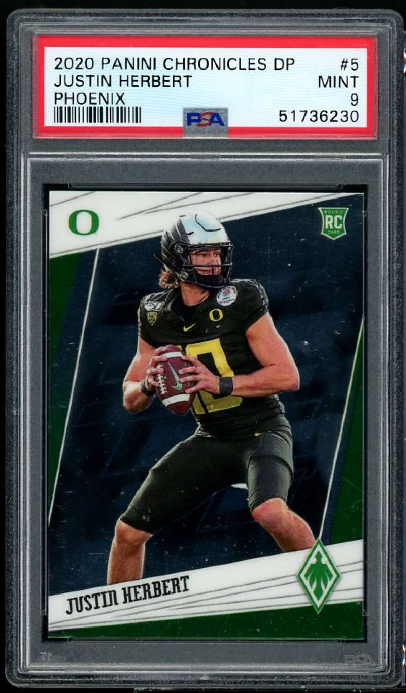 Justin Herbert Rookie Card 2020 Panini Chronicles Draft Picks Phoenix #5 PSA 9 Image 1