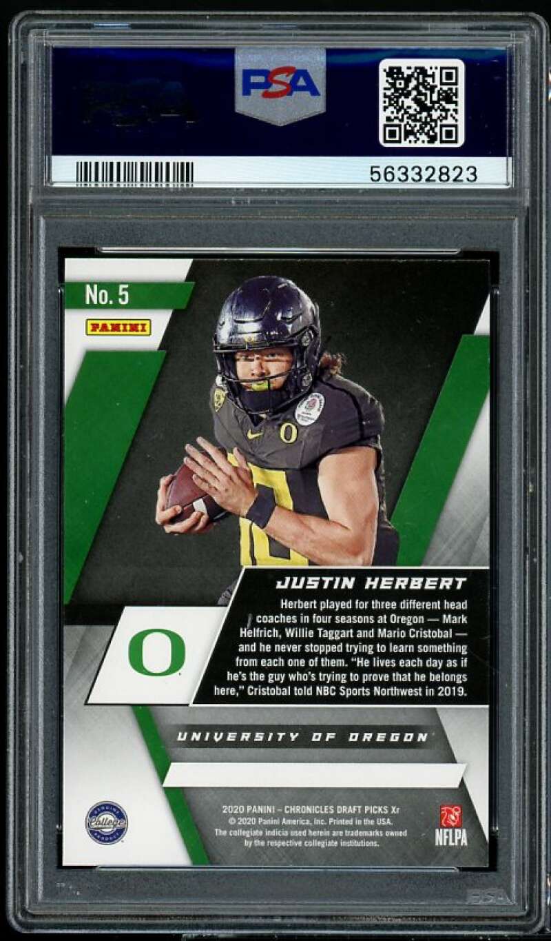 Justin Herbert Rookie Card 2020 Panini Chronicles Draft Picks #5 PSA 9 Image 2