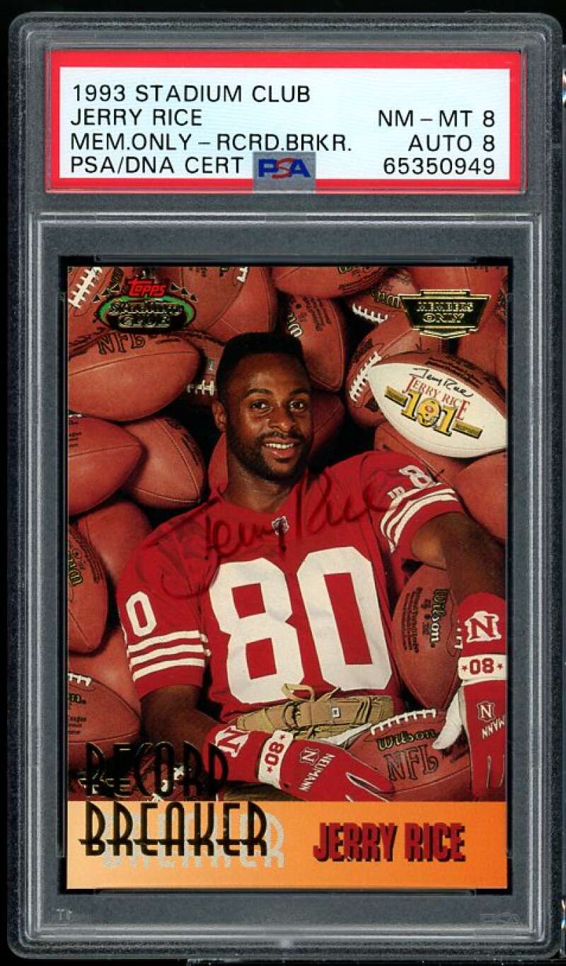 Jerry Rice Card 1993 Stadium Club Members Only RB Autograph PSA/DNA 8 Image 1