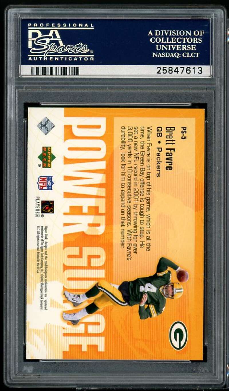 Brett Favre Card 2002 Upper Deck Power Surge #PS-5 PSA 10 Image 2