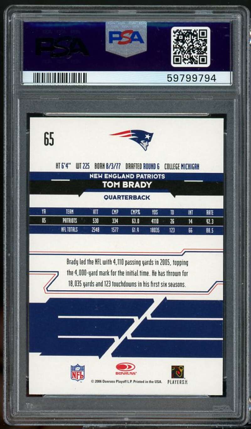 Tom Brady Card 2006 Leaf Rookies &amp; Stars Longevity #65 PSA 9 Image 2