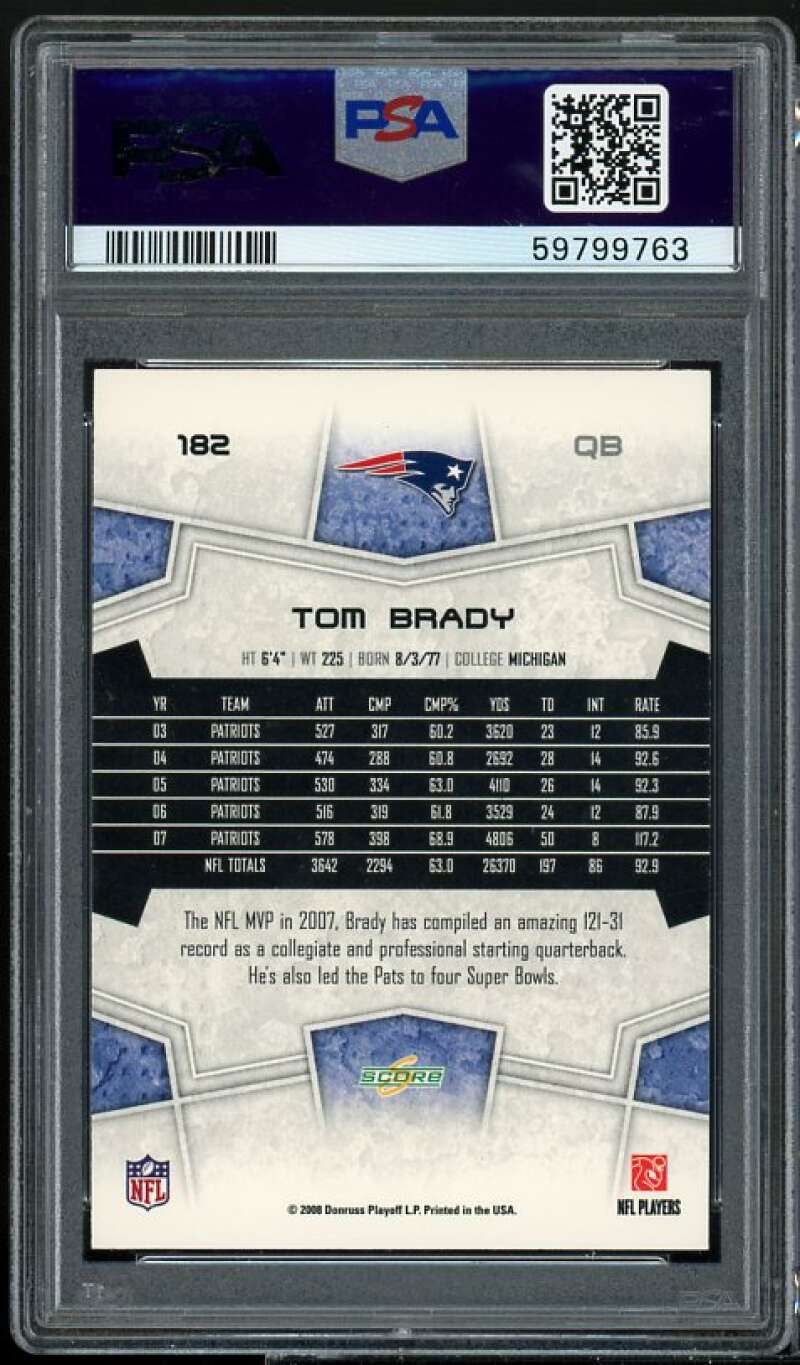 Tom Brady Card 2008 Score #182 PSA 9 Image 2