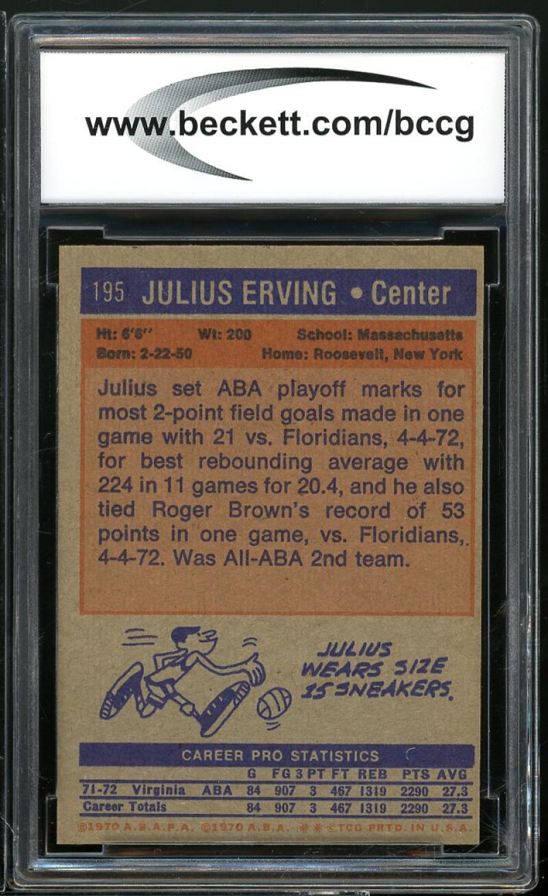 1972-73 Topps #195 Julius Erving Rookie Card BGS BCCG 9 Near Mint+ Image 2