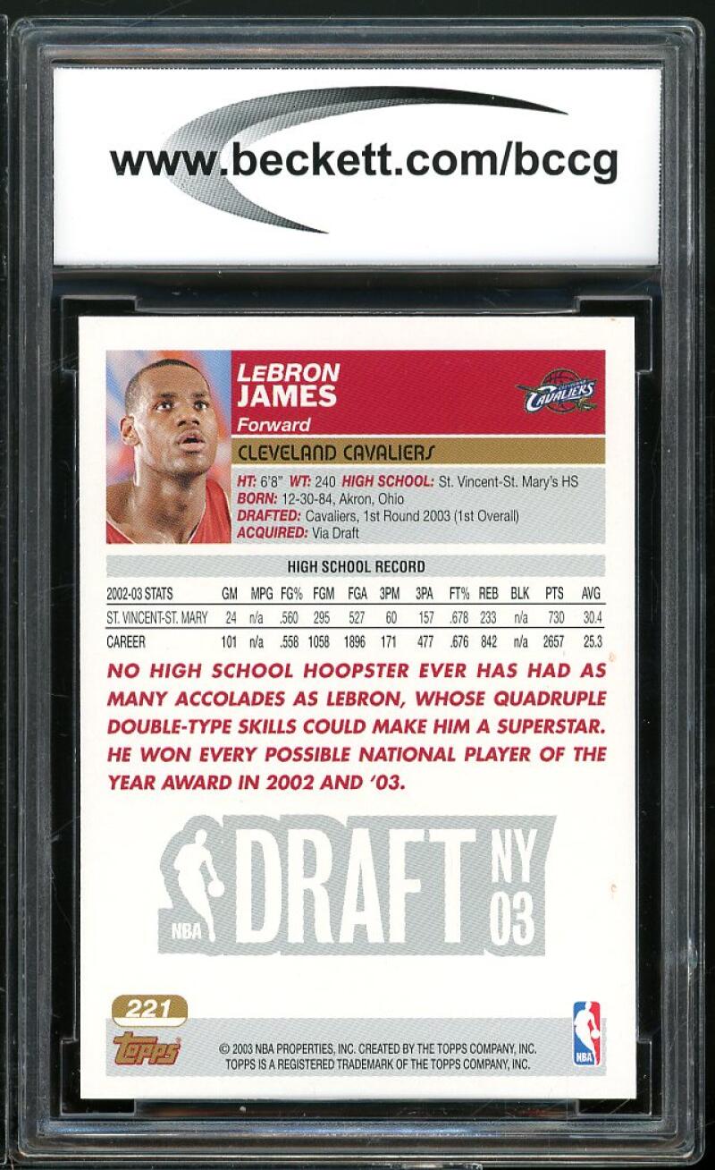 2003-04 Topps Collection #221 Lebron James Rookie Card BGS BCCG 10 Mint+ Image 2