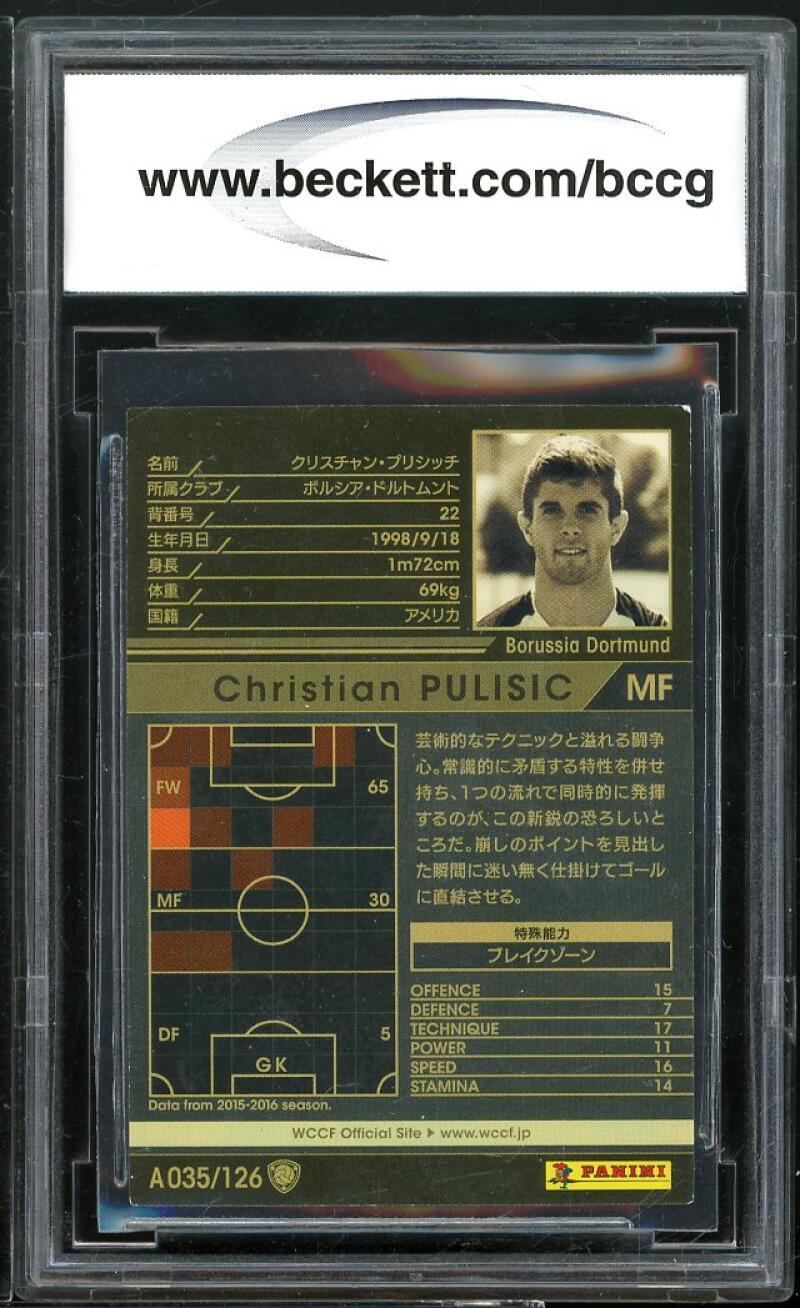 Christian Pulisic Rookie Card 2016-17 Panini WCCF 2.0 #A035 BGS BCCG 9 Image 2