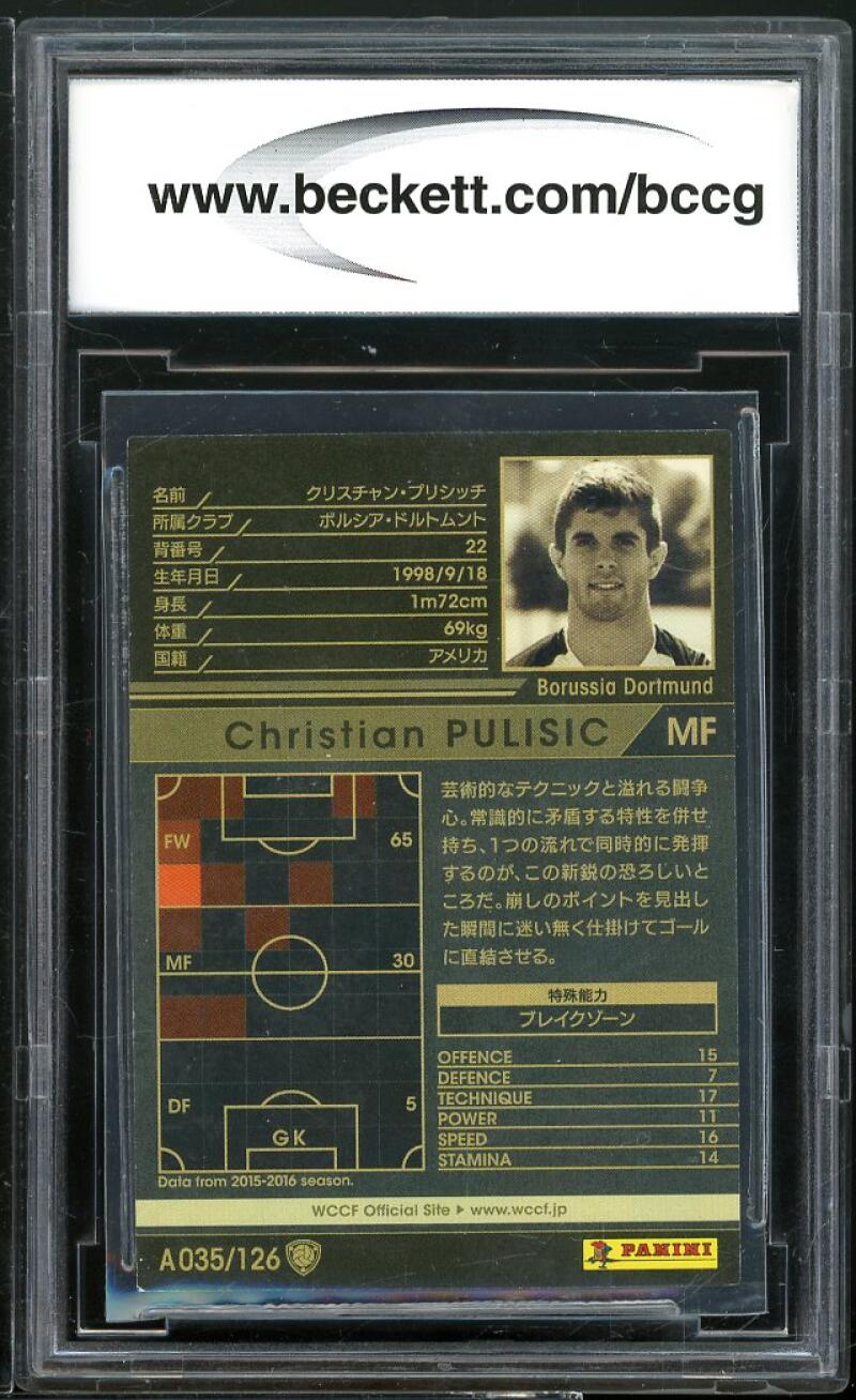 Christian Pulisic Rookie Card 2016-17 Panini WCCF 2.0 #A035 BGS BCCG 10 Image 2
