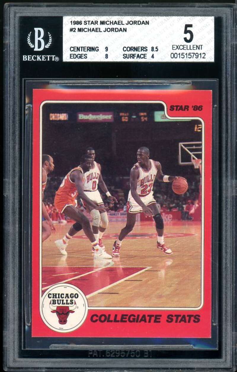 Michael Jordan Rookie Card 1986 Star Collegiate Stats #2 BGS 5 (9 8.5 8 4) Image 1