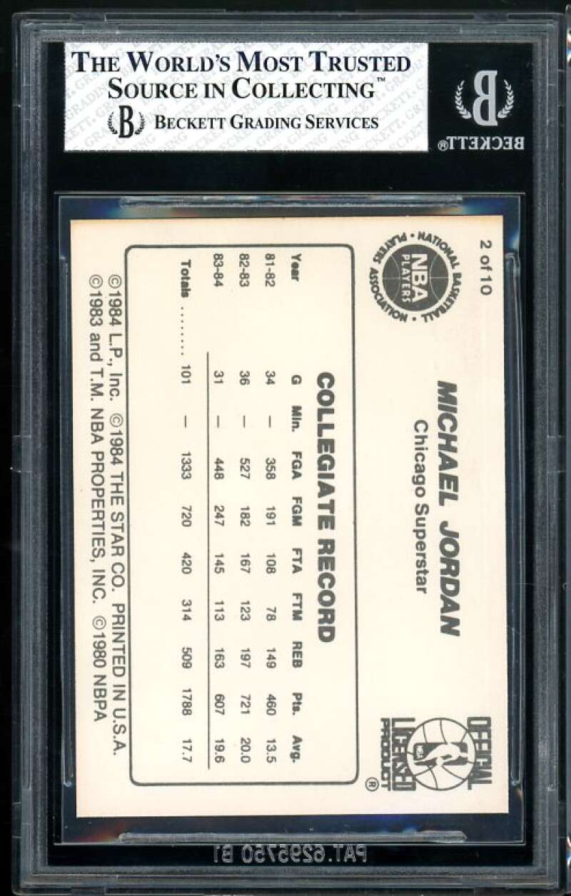Michael Jordan Rookie Card 1986 Star Collegiate Stats #2 BGS 5 (9 8.5 8 4) Image 2