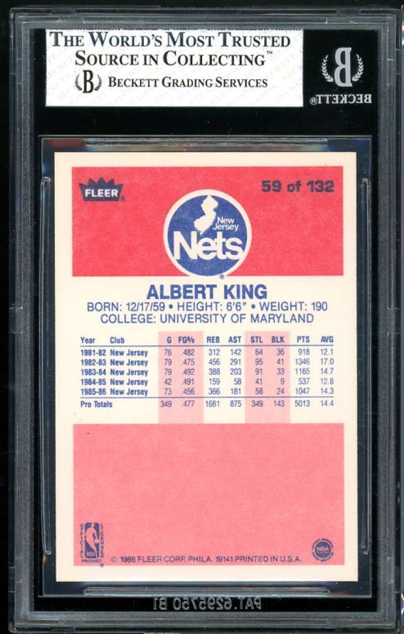 Albert King Rookie Card 1986-87 Fleer #59 BGS 8 Image 2