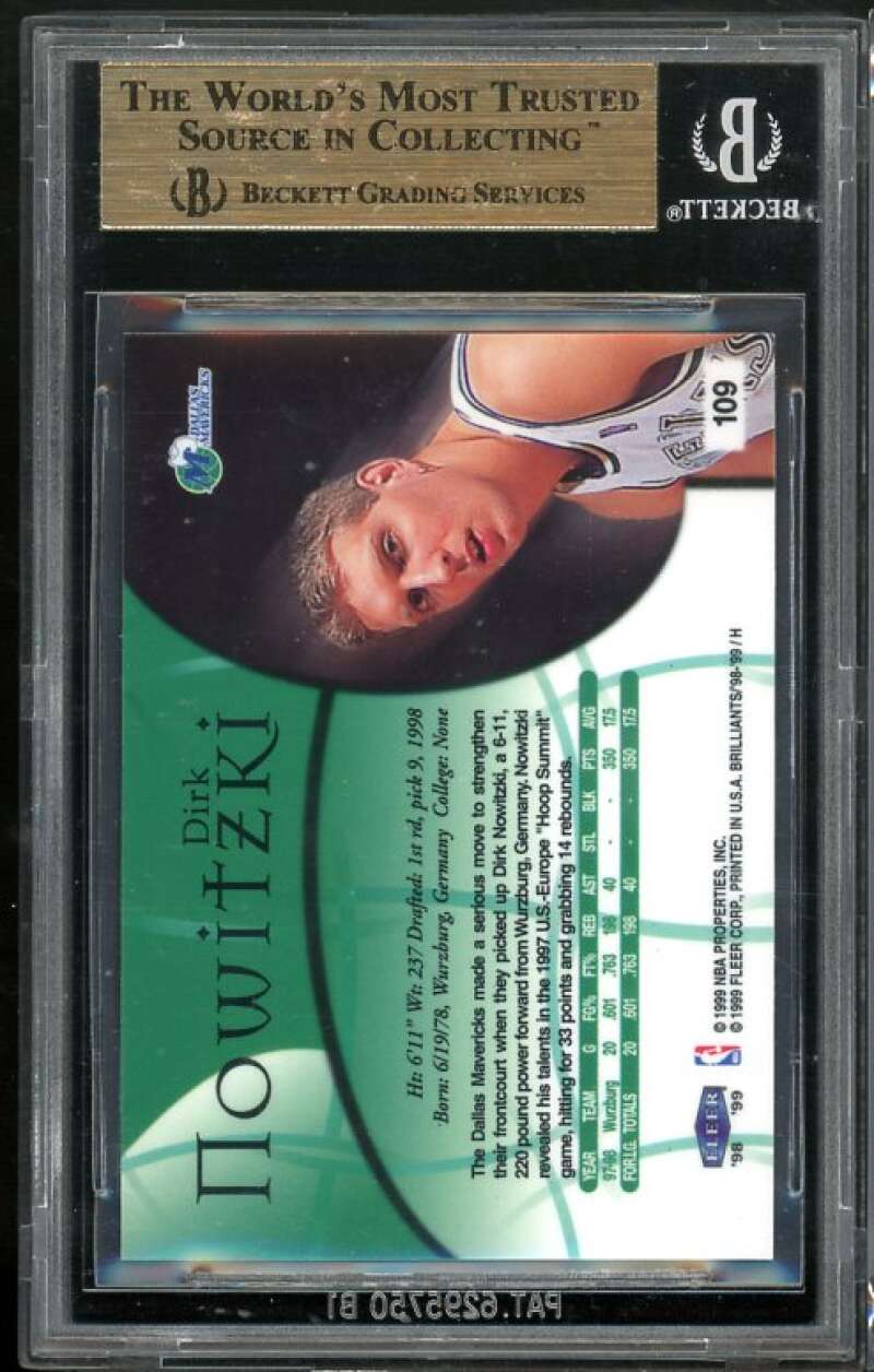 Dirk Nowitzki Rookie Card 1998-99 Fleer Brilliants #109 BGS 9.5 (9.5 9 9.5 9.5) Image 2